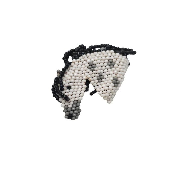White Gray Black Glass Seed Beaded Horse Head Brooch Pin Vintage - Picture 2 of 4